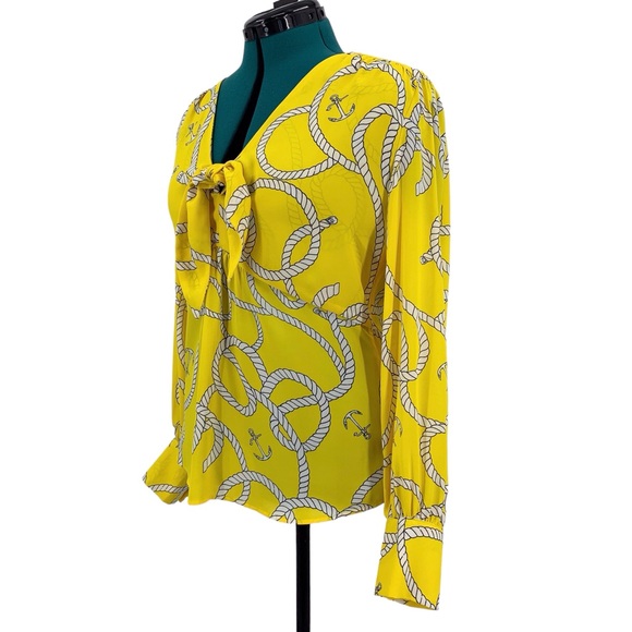 Cabi Reef Knot Blouse #5707 Plunging V-Neck Fitted Waist Bell Sleeve Top, Medium - Picture 6 of 17